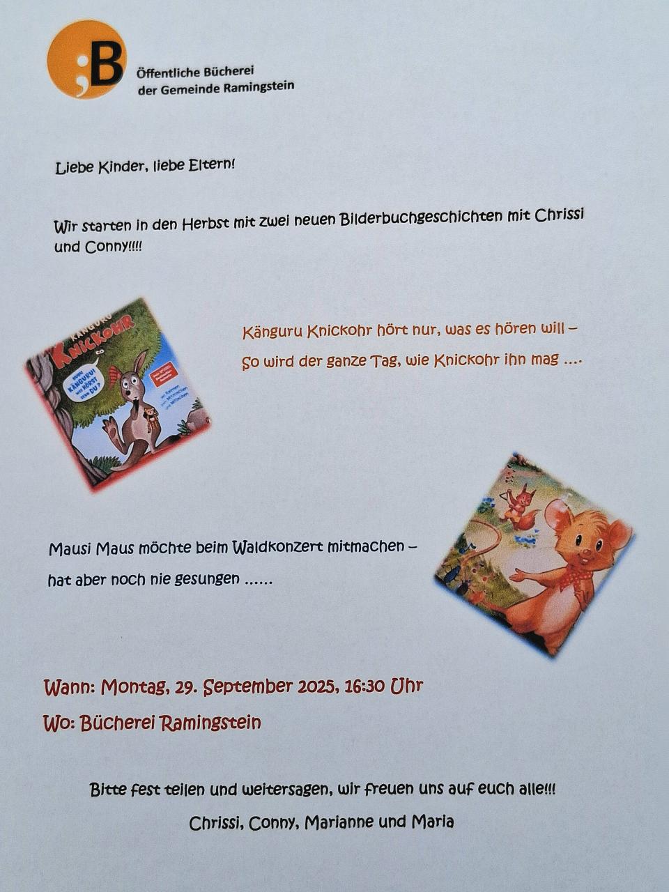 Bilderbuchkino mit Chrissi & Conny 29.09.2025